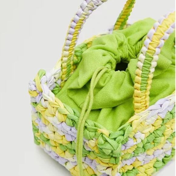 Mango Mini Braided Handmade Green Yellow Handbag Purse NWTs - Picture 2 of 7